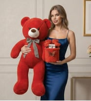Sevgiliye Özel Tasarım Seti 90 Cm Peluş Ayı ve Fotoğraflı 4'lü Kırmızı Ayıcık Buketi