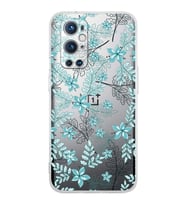 PrintiFy OnePlus 9 Pro Uyumlu Kamera Korumalı Floral Su Yeşili Tasarımlı Şeffaf Silikon Kılıf