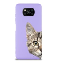 Xiaomi Poco X3 Uyumlu Lansman Kılıf Catface Tasarımlı İçi Kadife Kapak-Lila (Şeffaf)