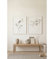 Kuşlu Dal Minimalist 2’li Ahşap Çerçeveli Tablo Seti