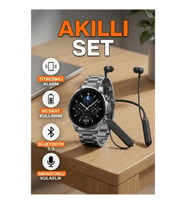Akıllı Saat ve Mikrofonlu Bluetooth Kulaklık Seti Alarm Titreşimli Uzun Pil Ömrü