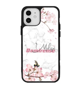 iPhone 12 - 12 Pro Uyumlu Mermerli Sakura Tasarımlı Glossy Telefon Kılıfı