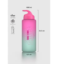 Renga Moly Çift Renk Yazı Desenli 1000 ml Pipetli Mat Tritan Matara 912117 Fuşya-Turkuaz