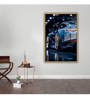 Metal Çerçeveli Temperli Cam Tablo Parlak Mavi Lüx Porsche (Gold)