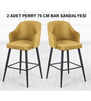 2 ADET PERRY 75 CM OTURUM YÜKSEKLİĞİ ADA MUTFAK VE BAR SANDALYESİ - BABYFACE KUMAŞ - METAL AYAK