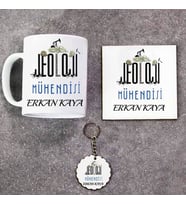 Jeoloji Mühendisi Kupa Bardak Altlık ve Anahtarlık Hediye Seti (Model 1)