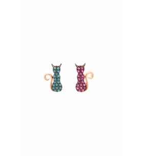 KEDİLİ ZİRKON TAŞLI 925 AYAR GÜMÜŞ ROSE KADIN KÜPE