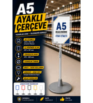 A5 Ayaklı Menü ve Fiyat Bilgi Standı Yuvarlak Tabanlı Teleskopik Çerçeve Etiketlik Şeffaf