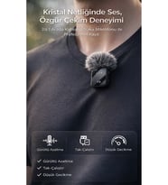 3'ü 1 Arada Kablosuz Yaka Mikrofonu Seti - Type-C, iPhone ve Android Uyumlu - Vlog Mikrofonu