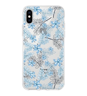 Apple iPhone X Uyumlu Kapak Floral Mavi  Tasarımlı Şeffaf Silikon Kılıf