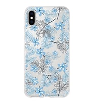 Apple iPhone X Uyumlu Kapak Floral Mavi  Tasarımlı Şeffaf Silikon Kılıf