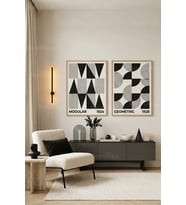 Geometrik Modern Sanat 2'li Ahşap Çerçeveli Tablo Seti