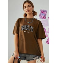 Brooklyn New York Baskılı Tasarım Tshirt (Kahverengi)