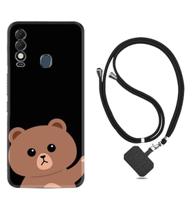 Tecno Spark 8T Kılıf Resimli Boyun Askılı İpli Desenli Silikon Series Hello Bear 1905