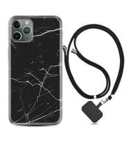 Apple iPhone 11 12 13 14 Pro Max Kılıf Boyun Askılı Silikon Siyah Mermer 1299