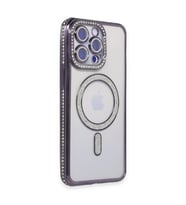 Apple İphone 15 Pro Kılıf Joke Simli Magneticsafe Kılıf - Derin Mor