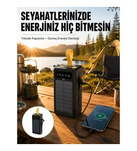 Mey İthalat® Taşınabilir Güneş Panelli Powerbank Çoklu Cihaz Şarj Destekli Yeni Nesil