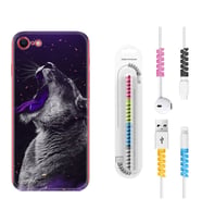 Apple iPhone 5 6 7 8 Plus Se XR Kılıf Kablo Koruma Spiral Silikon Purple Leopar 1750