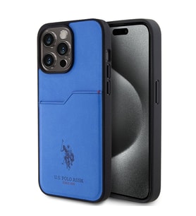 Apple iPhone 15 Pro Max Uyumlu Kılıf U.S. Polo Assn. Orjinal Lisanslı Baskı Logolu PU Kartlıklı Kapak (Mavi)