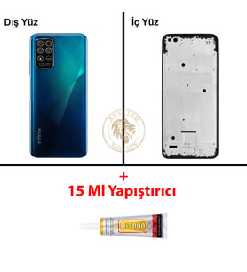 Infinix Note 8 Mavi Uyumlu Lensli Orta Kasa + B7000 Yapıştırıcı Full Kasa Kapak Gövde Housing