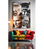 ATATÜRK PORTRE VI Ev Duvar Salon Güzellik Salonu Ofis Dükkan Dekarasyon Kanvas Tablo (Akçaağaç)