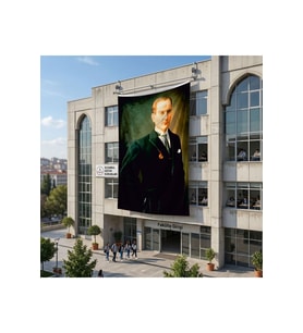Başkumandan Gazi Mustafa Kemal Atatürk Poster Bayrak Raşel Kumaş 6x9 metre ATA7