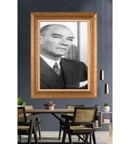 Altın Varaklı Çerçeveli Paspartulu Atatürk Tablo nh25 (Gold)
