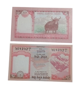 Nepal 5 Rupi Yabancı Koleksiyon Kağıt Para. Eski Para. Antika Para. Hediye. Numismatik.