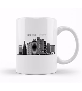 Hong Kong Skyline Outline Cityscape Travel Kupa Bardak Porselen