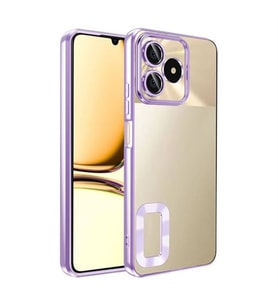 Coverzone Realme Note 50 ile uyumlu K?l?f Kamera Korumal? Logo G�steren Parlak renk kenar �izgileri ile ??k bir tasar?m Colored Z-Omega Kapak Lila