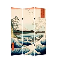 Hiroshige 3 Kanatlı Oda Bölücü Çift Taraflı Kanvas Paravan