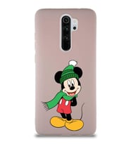 Xiaomi Redmi Note 8 Pro Soft Premier Kapak Mickey Mouse-G Tasarımlı Silikon Kılıf - Pudra (Şeffaf)