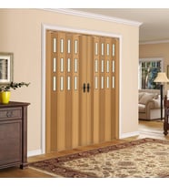 Faran Dekorasyon 230 x 215 Meşe Renk Camlı Çift Açılım Pvc Akordiyon Katlanır Kapı FRNAKMODEL-224