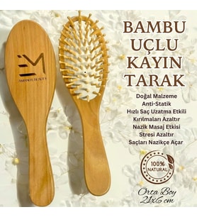 Bambu Uçlu Kayın Tarak Doğal Malzeme Hızlı Saç Uzatma Etkili Kırılmaları Azaltır Nazik Masaj Etkisi (Standart)