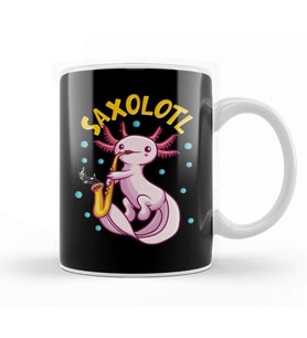 Saxolotl Sax Playing Axolotl Pun Walking Fish Kupa Bardak Porselen