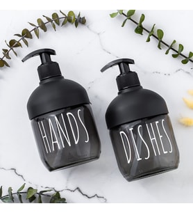 Porsima C-527 2'li Cool Sıvı Sabunluk Seti - Mutfak-Banyo Tezgah Üstü Temizlik Seti - Siyah Cam 425 mL