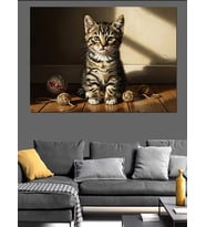 Pencere Önünde Duran Sevimli Kedi Dekoratif Kanvas - Mdf Ahşap Tablo