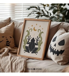Kasvetli Kurbağa Duvar Sanatı, Bohem Cadı Duvar Dekoru, Trend Kurbağa Sanatı