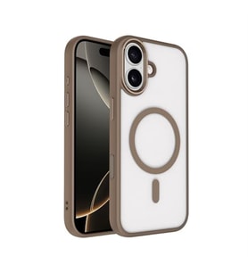 Coverzone iPhone 17 ile uyumlu K?l?f Wireless ?arj �zellikli Metal buton Z-Krom MagSafe ile uyumlu ?effaf Transparan Double Color Silikon Kapak Desert Gold