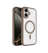 Coverzone iPhone 17 ile uyumlu K?l?f Wireless ?arj �zellikli Metal buton Z-Krom MagSafe ile uyumlu ?effaf Transparan Double Color Silikon Kapak Desert Gold