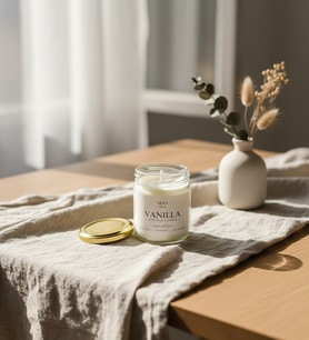 Vanilya Kokulu Cam Kavanoz Mum 140gr – Pamuk Fitil – Hediye Paketli, Cam Tüpte Kibrit Hediyeli, 25 Saat Yanma Süresi