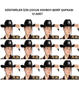 Kovboy Şerif Şapkası Siyah 12 Adet - Kostüm, Parti ve Gösteri Şapkası