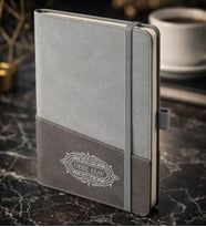 BK Gift Kişiye Özel Gri Termo Deri Defter -11, Kartvizit Bölmeli, Çizgili Ivory Kağıt