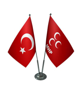 Masa Üstü MHP Bayrağı Türk Bayrağı İkili Krom Direk Masa Bayrak Seti