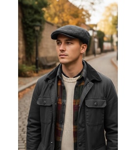 Erkek Kasket Balıksırtı Flat Cap Termal Yün Şapka Antrasit