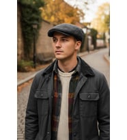 Erkek Kasket Balıksırtı Flat Cap Termal Yün Şapka Antrasit