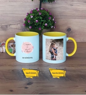 Anneye Doğum Günü Hediyesi Kupa Bardak Sarı Fotoğraflı Anneler Günü Hediyesi