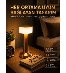 Kablosuz Renkli Masa Ve Gece Lambası Altın Rengi Dokunmatik Led Lamba