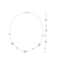 Doğal İncili Zirkon Taşlı Kolye Bileklik İkili Set (Beyaz)