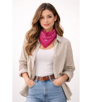 Pembe Paisley Desenli Saten Fular 48x48 cm Kare Bandana